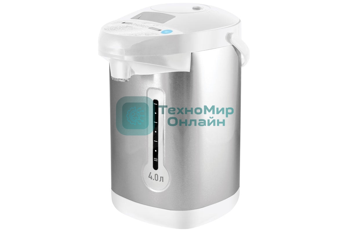 Термопот Energy TP-619 (280307) Мощность: 750 Вт Объем: 4 л Мощность в режиме поддержания температуры: 35 Вт 3 способа подачи воды: автоматическая (нажатием кнопки, нажатием чашкой) и ручная (помпа) Функция поддержания температуры Функция повторного кипячения Быстрое кипячение воды Энергосберегающий принцип работы Скрытый нагревательный элемент нержавеющая стальная колба Съемный шнур питания (длина шнура - 1 м) Индикатор уровня воды Состав (материал): металл, пластмасса