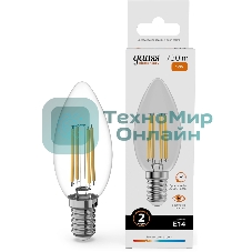 Лампа светодиодная филаментная Gauss Filament 12Вт цок.:E14 свеча св.свеч.бел.теп. (упак.:10шт)