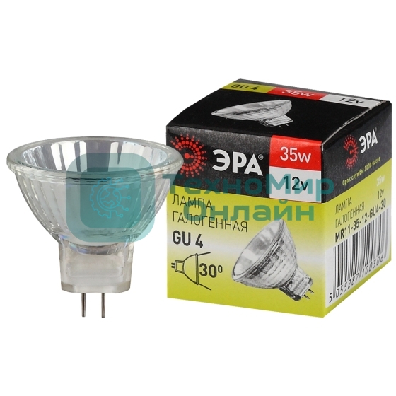Лампа галогенная ЭРА GU4-MR11-35W-12V-30CL GU4 35Вт софит теплый белый свет