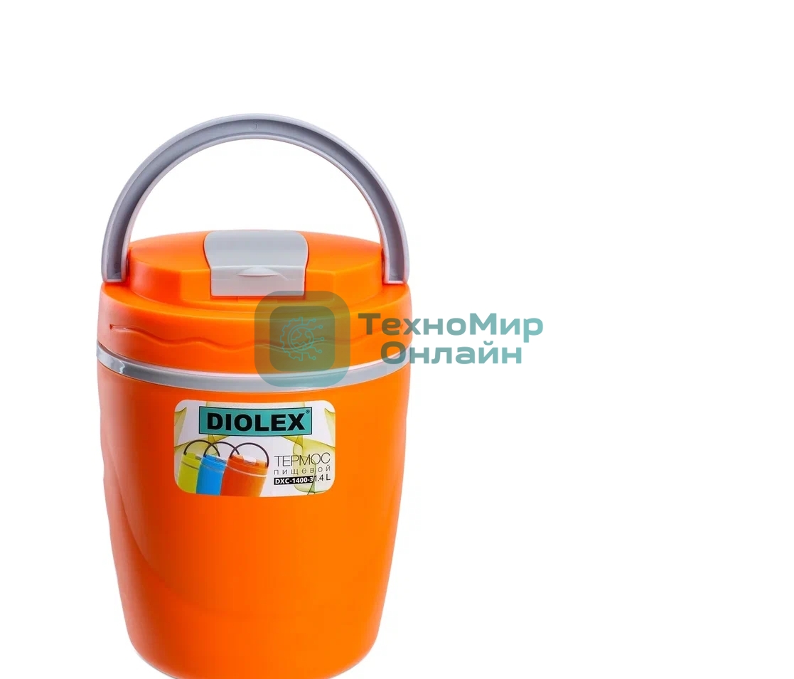 Термос Diolex DXC-1400-3-OR 1400 мл, оранжевый, пищевой пластик с колбой из нерж. стали
