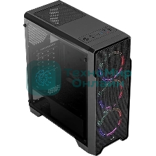 Компьютерный корпус Aerocool/Formula Ore Saturn FRGb-G-BK-v1 (2xUSB, 2xAudio, 0.5 мм,3x120 мм FAN, прозрачная стенка-закаленное стекло, ATX,