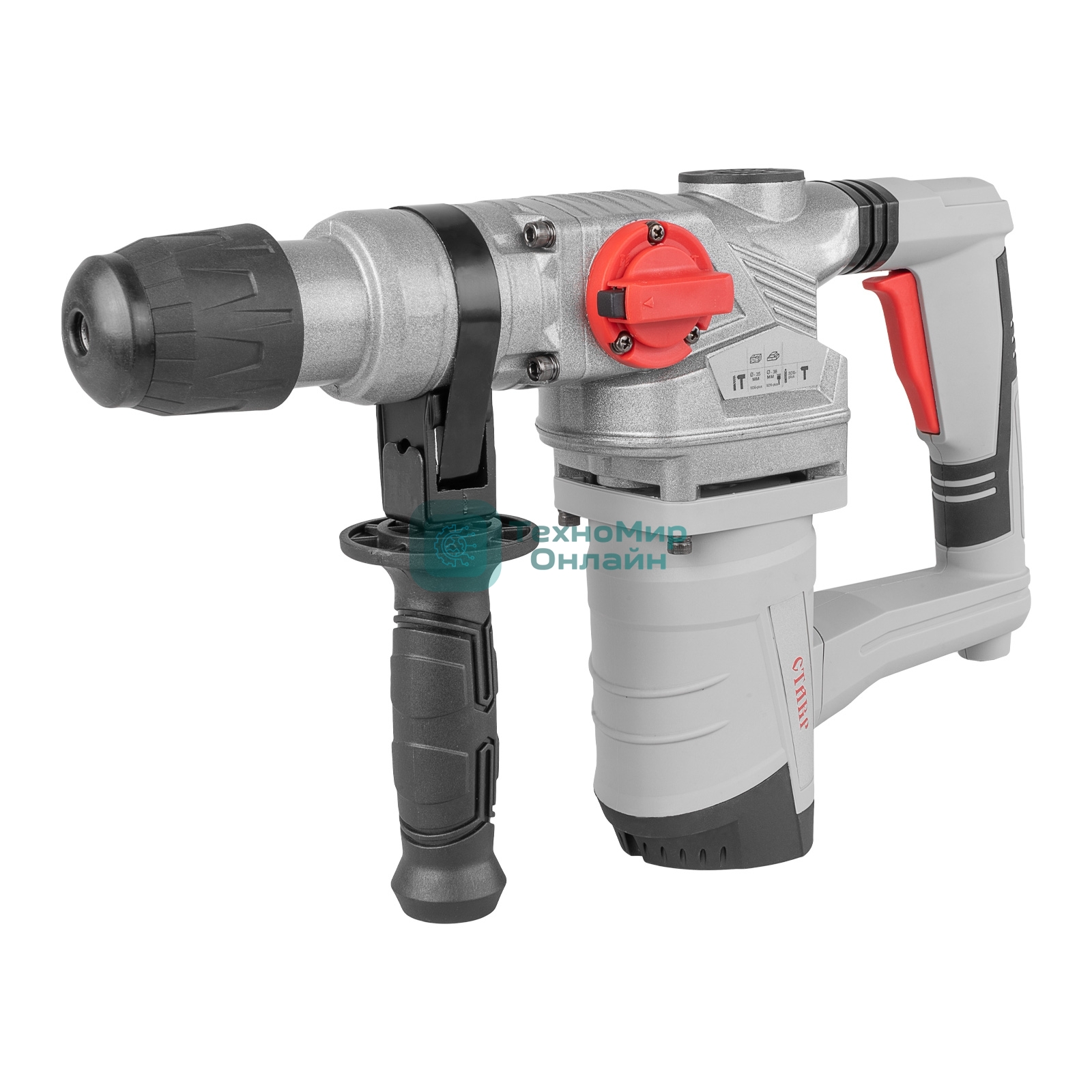 Перфоратор 1450Вт, SDS-plus, диаметр сверления бетона 35мм, вертикальный, СТАВР ПЭВ-1450, 2 режима работы, энергия удара 6.5Дж, число оборотов 1100об/мин, частота ударов 5100уд/мин, длина кабеля 3м (набор оснастки, кейс).