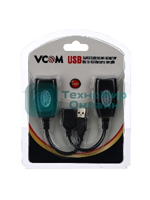 Кабель AM/AF удлинитель USB по витой паре VCOM (AM/RJ45-RJ45/AF) до 45m CU824