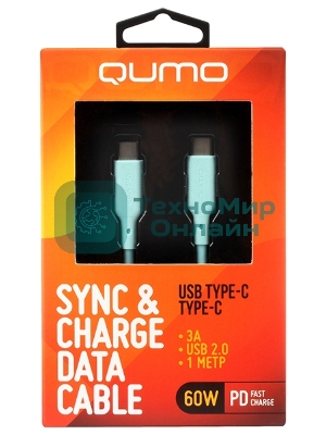 Кабель Type-C to Type-C, silica gel, 1м, 3A, 60W, PD (blue)