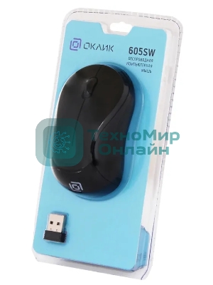 Мышь беспроводная Oklick 605SW черный, 1200 dpi, радиоканал, USB, кнопки - 3