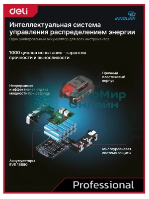 Дрель-шуруповерт Deli DE-CZ20-1, 20 В, 0 Ач, 70 Нм, бесщеточный, ударный