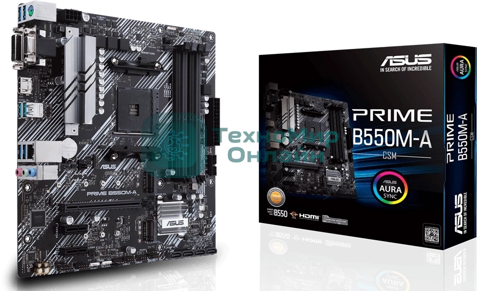 Материнская плата ASUS PRIME B550M-A/CSM, AM4, AMD B550, 4xDDR4, 4xSATA, 2xM.2, 1xPCIe 4.0 x16, 1xPCIe 3.0 x16, 2xPCIe 3.0 x1, 1xVGA, 1xDVI, 1xHDMI, 1x1Gb LAN, 2xUSB-A 10Gbps, 4xUSB-A 5Gbps, 3x3.5 мм, 7.1, mATX
