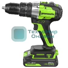 Дрель-шуруповерт аккумуляторная Greenworks GD24DD60 ударная аккумуляторная, 24V, бесщеточная, 30/60Нм,2х2Ач,ЗУ,кор 3704107CUC