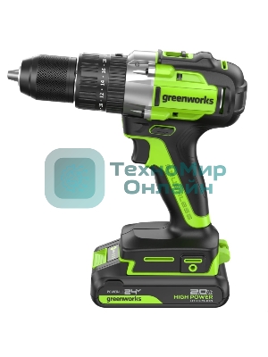 Дрель-шуруповерт аккумуляторная Greenworks GD24DD60 ударная аккумуляторная, 24V, бесщеточная, 30/60Нм,2х2Ач,ЗУ,кор 3704107CUC