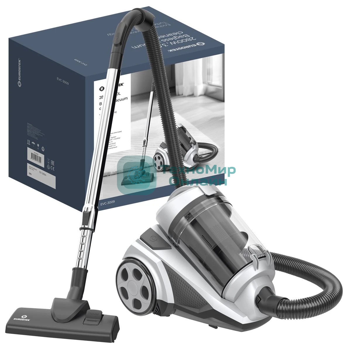 Пылесос Eurostek EVC-3009 белый, 420/2800 Вт, уборка сухая, пылесборник контейнер 3 л