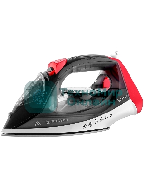 Утюг BRAYER BR4011 черный/белый/красный, 2400 Вт, 20 г /мин, 140 г/мин, 330 мл