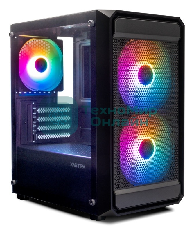 Компьютерный корпус XASTRA A303M 3FRGb Black mATX/Mesh/ tempered glass/2x140мм + 1x120мм FRGb fans/ A303M-2FC14F-1FC12F