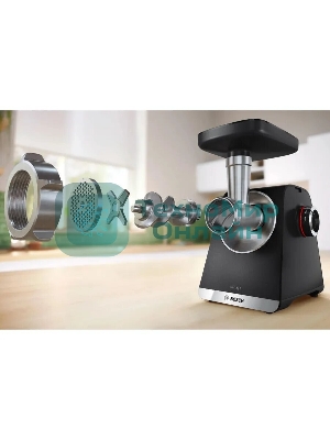 Мясорубка электрическая Bosch MFWS660B черный, 2100 Вт, 3.5 кг/мин, реверс, защита от перегрузки, насадки - 7