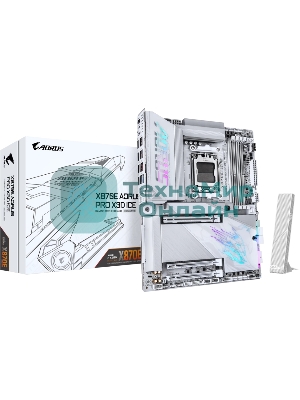 Материнская плата Gigabyte X870E AORUS PRO X3D ICE, AM5, AMD X870E, 4xDDR5, 4xSATA, 4xM.2, 1xPCIe 5.0 x16, 1xPCIe 4.0 x16, 1xPCIe 3.0 x16, 1xHDMI, 1x5Gb LAN, Wi-Fi 7, Bluetooth 5.4, 2xUSB-C 40Gbps (USB4), 2xUSB-C 10Gbps, 5xUSB-A 10Gbps, 3xUSB-A 5Gbps, 3x3.5 мм + S/PDIF оптический, 7.1, белый, ATX