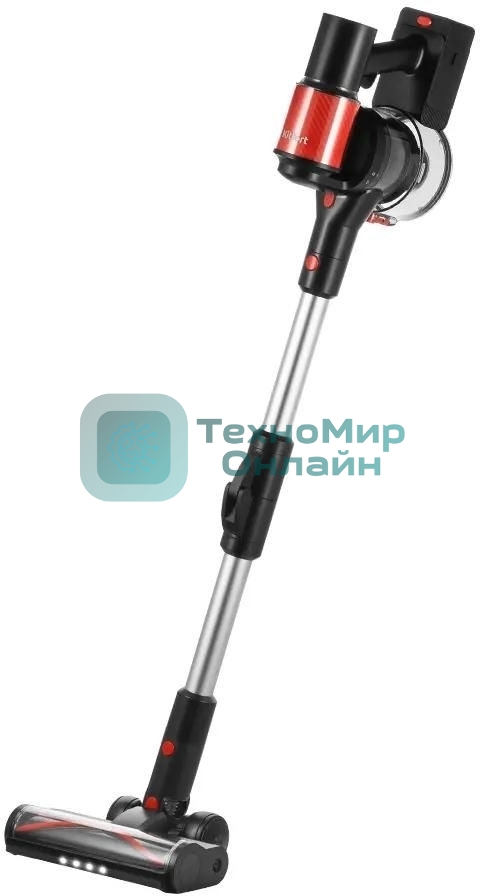 Пылесос вертикальный Kitfort КТ-5389 черный/красный, питание от аккумулятора, 225 Вт, уборка сухая, пылесборник 1 л