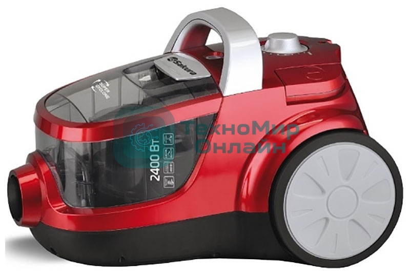 Пылесос Sakura SA-8314R красный металлик, 450/2400 Вт, уборка сухая, пылесборник контейнер, 2 л