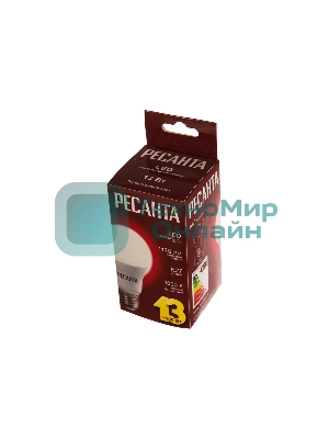 Лампа светодиодная Ресанта LL-R-A60-13W-230-3K-E27 груша, 13 Вт, тепл., Е27