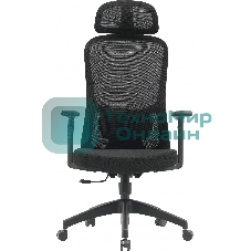 Кресло компьютерное Cactus CS-MC515-BK черный, сиденье черный, сетка/ткань, с подголов. крестов. пластик, пластик черный