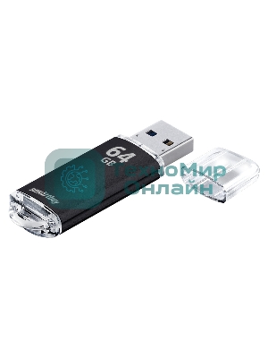 Флешка USB SmartBuy V-CUT black (SB64GbVC-K), 64Gb, USB 2.0, R/W 25/15, черный
