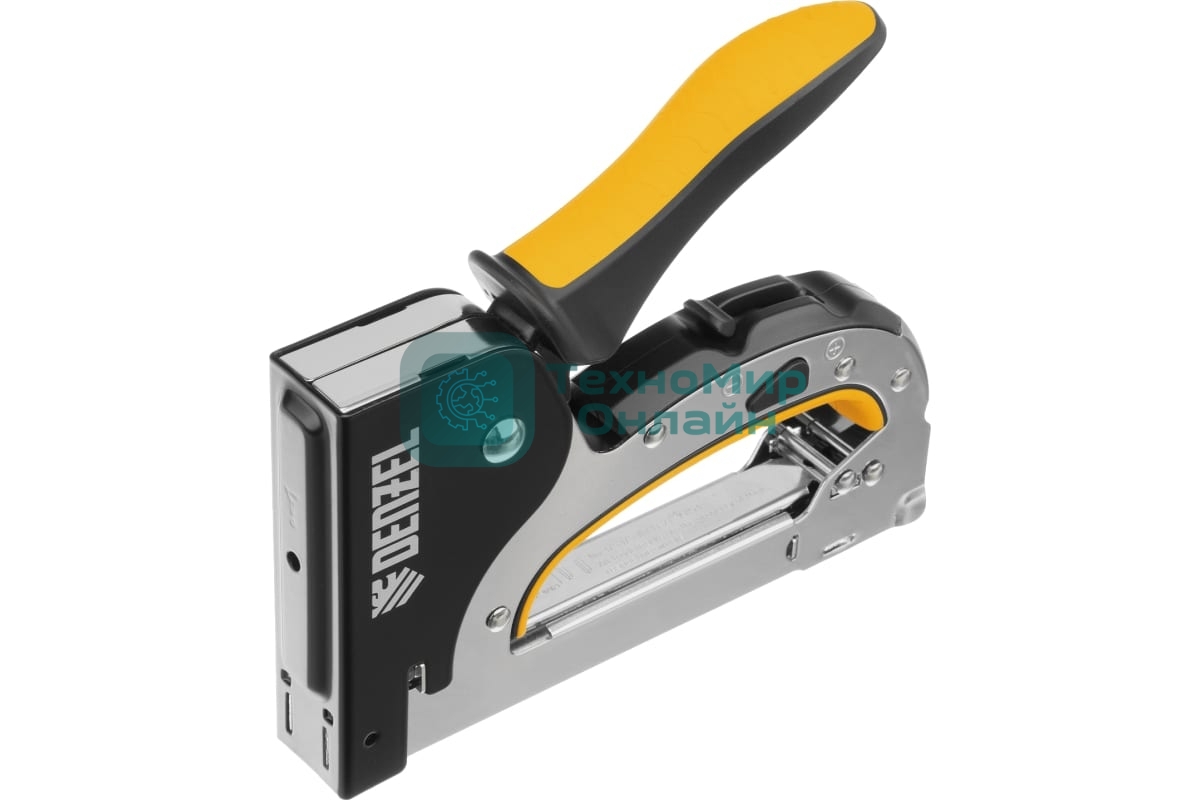 Степлер мебельный Denzel, стальной корпус, быстрая загрузка, регул. силы удара, тип 53, 4-14 мм