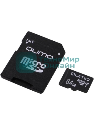 Флеш карта QUMO MicroSDXC 64Gb 90/45 МБ/с UHS-I U3, Pro seria 3.0, адаптер в комплекте SD, красная картонная упаковка