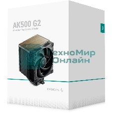 Кулер для процессора DEEPCOOL AK500 G2 LGA1851/1700/1200/115X/AM5/AM4 (9шт/кор, TDP 240W, PWM, Fan 120мм, 5 тепл. трубок, Copper Base, Wood-grain top cover, черный) RET (R-AK500G2-BKNNMN-GJD)