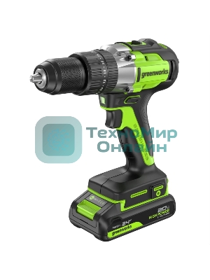 Дрель-шуруповерт аккумуляторная Greenworks GD24DD60 ударная аккумуляторная, 24V, бесщеточная, 30/60Нм,2х2Ач,ЗУ,кор 3704107CUC