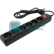 Сетевой фильтр Buro 600SH-16-1.8-B 1.8 м, 6 розеток, черный, коробка