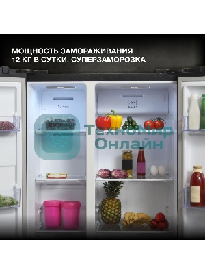 Холодильник Hyundai CS5003F черное стекло двухкамерный 331/165л морозилка сбоку, No Frost, Side by Side