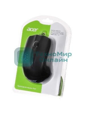 Мышь проводная Acer OMW010 черный, 1200 dpi, USB, кнопки - 3