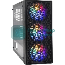Компьютерный корпус Miditower ExeGate EVO-8243-NPX500 (ATX, БП 500NPX с вент 12 см, 2хUSB+1хUSB 3.0, черный, 3 вент. с RGb подсветкой, боковая панель - закаленное стекло)