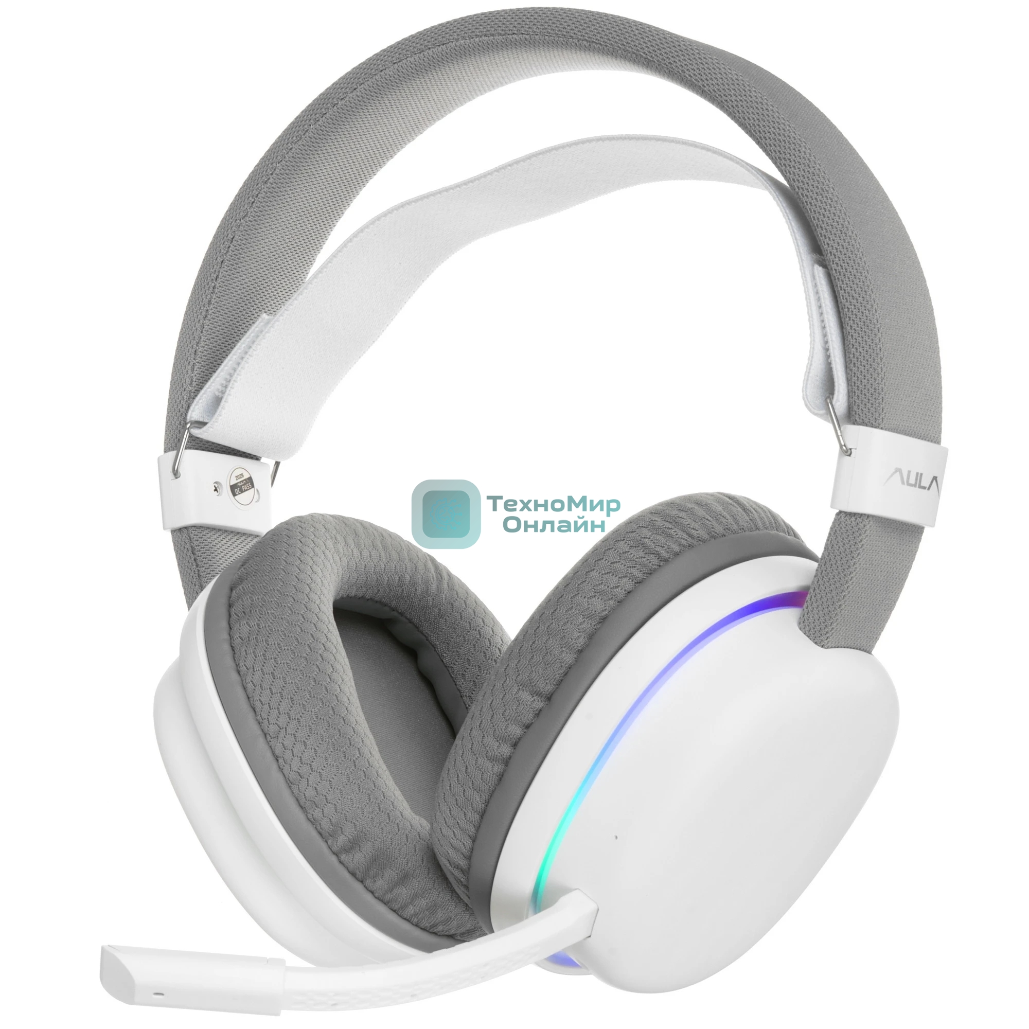 Гарнитура AULA G7 белый, беспроводная + проводная, до 65 ч, съёмный микрофон, подсветка