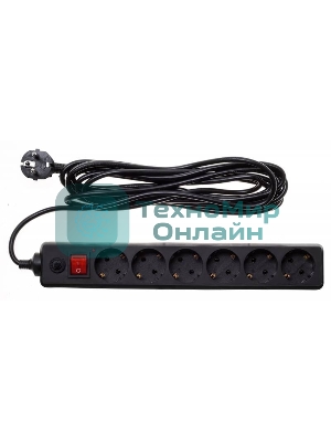 Сетевой фильтр Buro 600SH-16-5-B 5 м, 6 розеток, черный, коробка