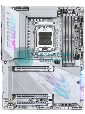 Материнская плата Gigabyte X870E AORUS PRO X3D ICE, AM5, AMD X870E, 4xDDR5, 4xSATA, 4xM.2, 1xPCIe 5.0 x16, 1xPCIe 4.0 x16, 1xPCIe 3.0 x16, 1xHDMI, 1x5Gb LAN, Wi-Fi 7, Bluetooth 5.4, 2xUSB-C 40Gbps (USB4), 2xUSB-C 10Gbps, 5xUSB-A 10Gbps, 3xUSB-A 5Gbps, 3x3.5 мм + S/PDIF оптический, 7.1, белый, ATX