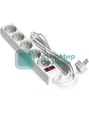 Удлинитель ExeGate EC-5-3W EX279360RUS белый, 3 м, евровилка, 5 розеток, 2200 Вт