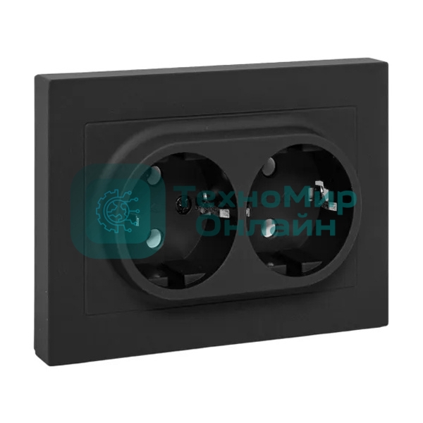 Розетка 2-м EKF UP1-SOB-210 СП Эпика 16А с заземл. без защ. шторок с рамкой механизм черный