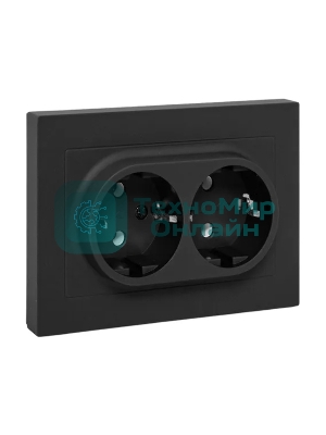 Розетка 2-м EKF UP1-SOB-210 СП Эпика 16А с заземл. без защ. шторок с рамкой механизм черный