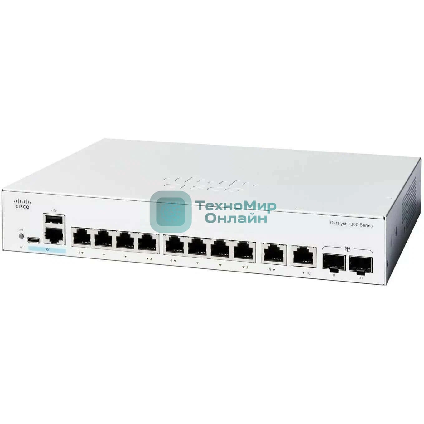 Коммутатор Cisco C1300-8T-E-2G, 8×1 Гбит/с + 2×1 Гбит/с Combo (RJ45/SFP), управляемый