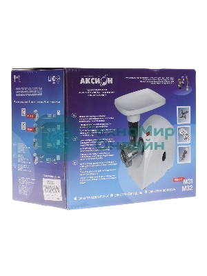 Мясорубка электрическая Аксион М31.01 белый, 1500 Вт, 1.7 кг/мин, реверс, защита от перегрузки, насадки - 4