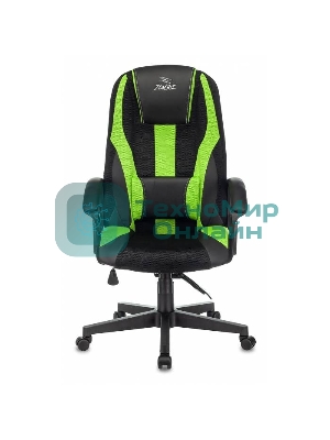 Кресло Бюрократ Zombie 9 черный/салатовый, экокожа, 120 кг, механизм качания