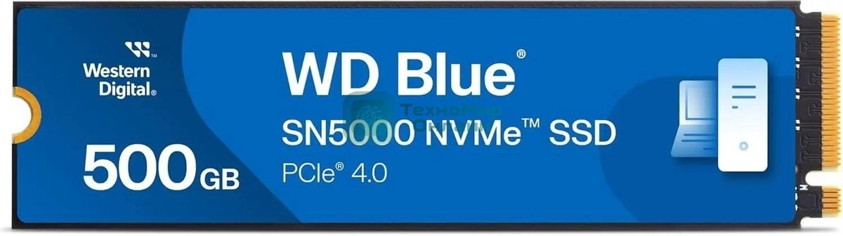 Накопитель SSD WD Blue SN5000, 500Gb, PCIe 4.0 x4, M.2 2280, NVMe, R/W 5000/4000