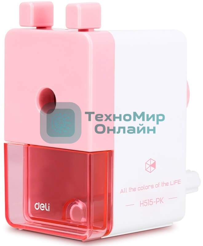 Точилка для карандашей механическая Deli EH515-PK, 1 отверстие, пластик, розовый/белый, пластиковый бокс