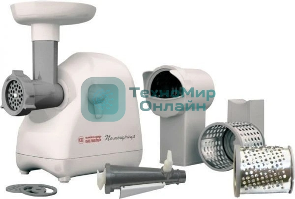 Мясорубка электрическая Белвар Помощница КЭМ-П2У 302-06 белый, 1500 Вт, 0.4 кг/мин, реверс, насадки - 9
