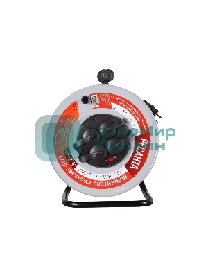 Удлинитель силовой Ресанта СУ-3х2,5КГ-50/3 (61/118/10) 2x1.0 кв.мм 4 розет. 40 м ПВС катушка серый