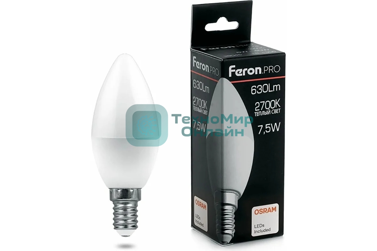 Лампа светодиодная Feron PRO LB-1307 свеча E14 7.5W 2700K