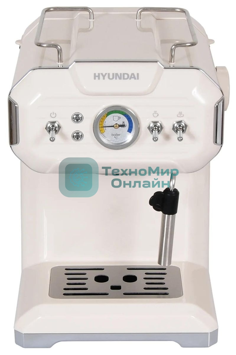 Кофеварка рожковая Hyundai HEM-5300 бежевый/серебристый, исп. кофе - молотый, 1.5 л, 850 Вт, 20 бар