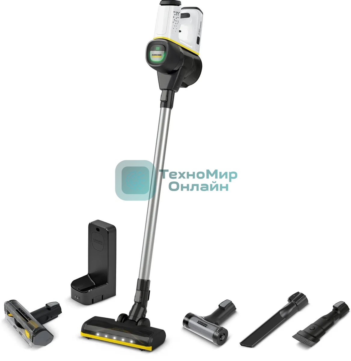 Пылесос вертикальный Karcher VC 6 Cordless серебристый/белый, питание от аккумулятора, 250 Вт, уборка сухая, пылесборник 0.8 л, работа от АКБ max 50 мин.