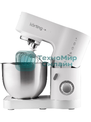 Кухонная машина Korting KKM 0105 Polar мощность 1200 Вт, 7 насадок (планетарный миксер с 3-мя насадками, мясорубка, насадка для колбас, насадка для кеббе, насадка-блендер), объем чаши 5.5 л, 8 скоростей, импульсный режим, механическое управление, белый