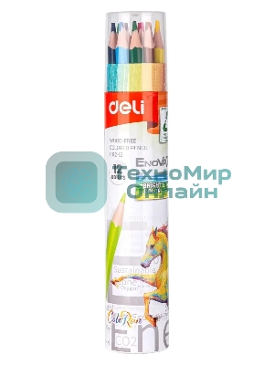 Карандаши цветные Deli EC112-12 Enovation, трехгранный профиль, пластик 12 цветов, картонный тубус (12шт)