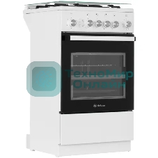 Плита газовая De Luxe 5040.30г (кр) ЧР белый/черный, конфорок 4 шт, духовка 43 л, 50 см x 85 см x 50 см